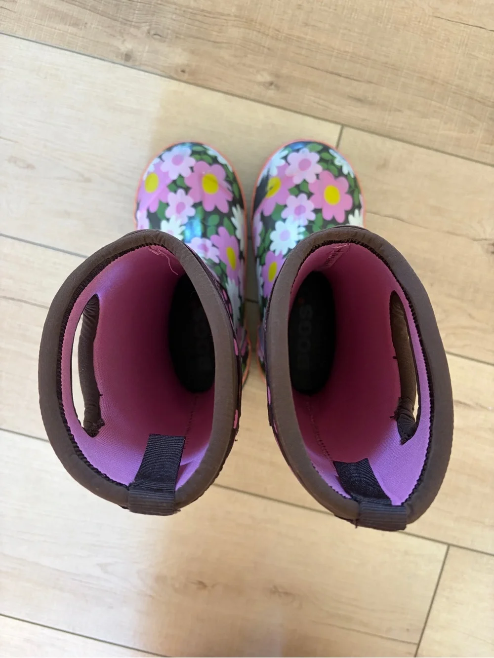 Bogs Kids Floral Polka Dot Pink & Brown Boots